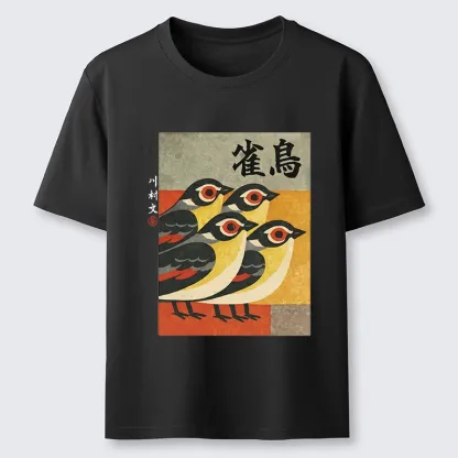 Tokyo-Tiger Cute Sparrows In Retro Japanese Print Classic T-Shirt