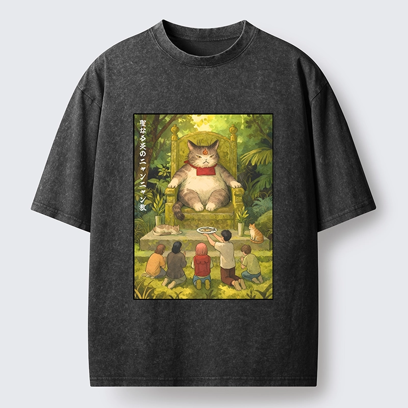 Tokyo-Tiger Cat Religion Meme With Humans Washed T-Shirt
