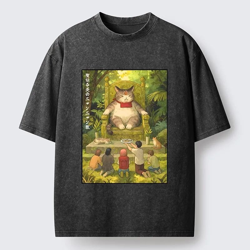 Tokyo-Tiger Cat Religion Meme With Humans Washed T-Shirt