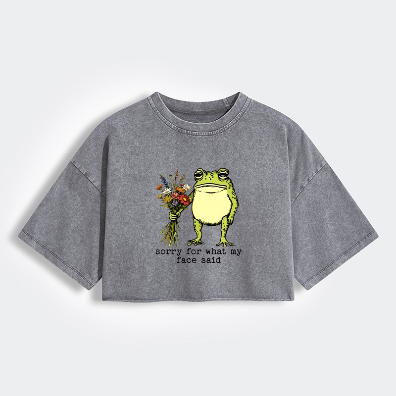 Tokyo-Tiger Frog Sorry Mode Activated Women's Washed Crop T-Shirt