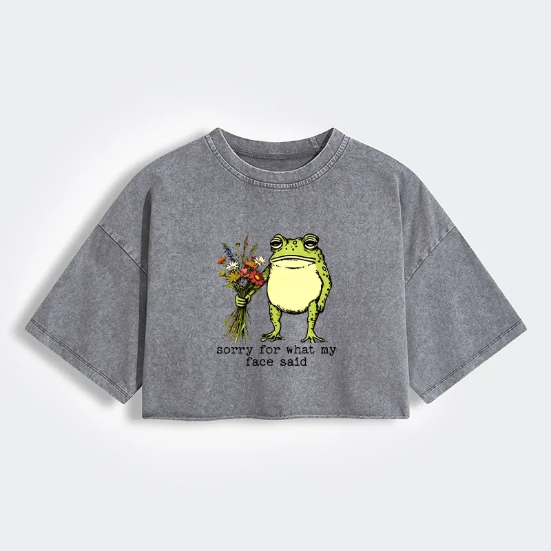 Tokyo-Tiger Frog Sorry Mode Activated Women's Washed Crop T-Shirt