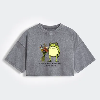 Tokyo-Tiger Frog Sorry Mode Activated Women's Washed Crop T-Shirt
