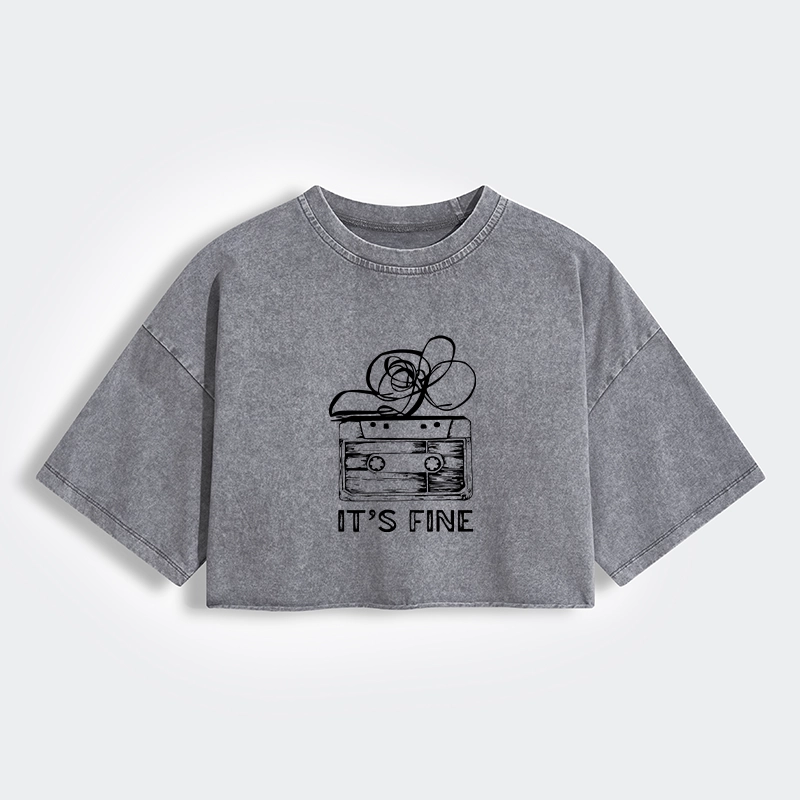 Tokyo-Tiger Cassette Fine Meme Women's Washed Crop T-Shirt