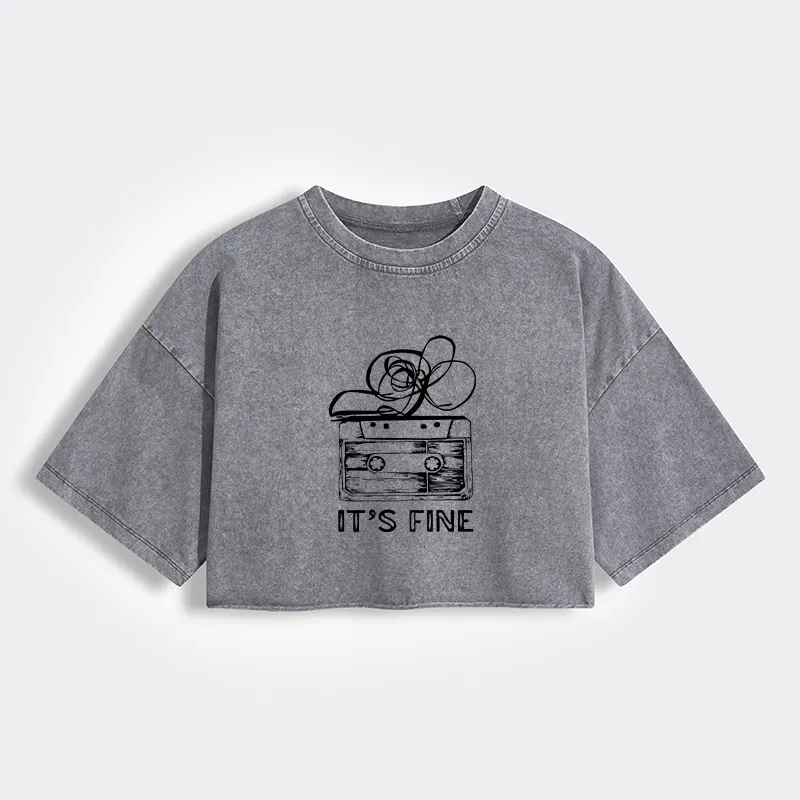 Tokyo-Tiger Cassette Fine Meme Women's Washed Crop T-Shirt