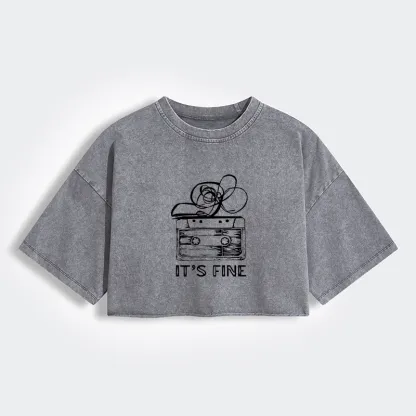 Tokyo-Tiger Cassette Fine Meme Women's Washed Crop T-Shirt