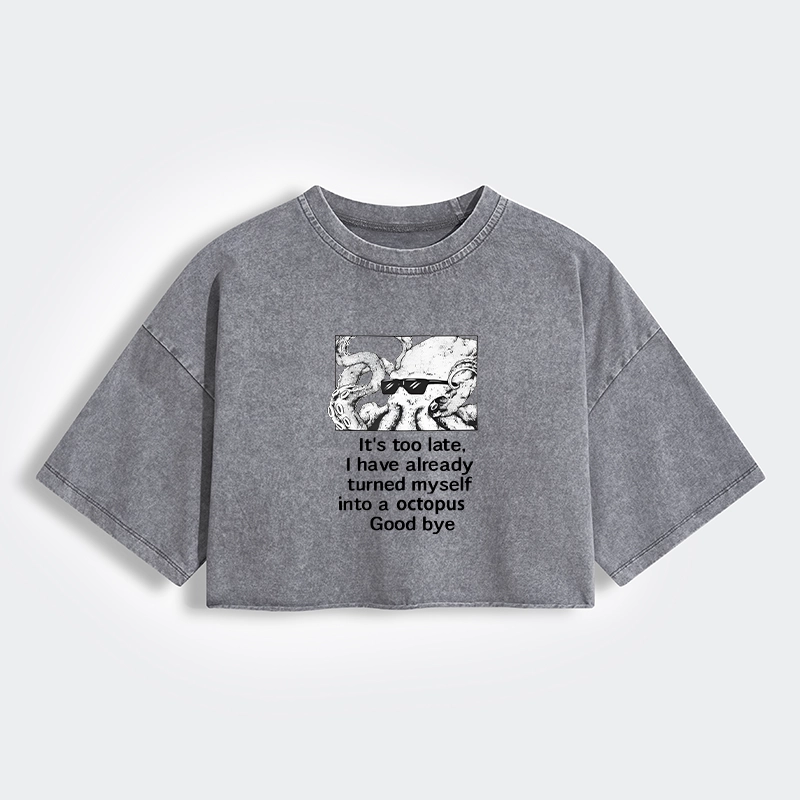 Tokyo-Tiger Octopus Meme I Disappeared Completely Women's Washed Crop T-Shirt