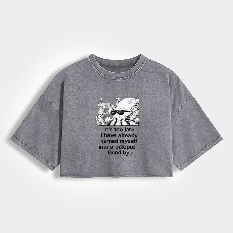 Tokyo-Tiger Octopus Meme I Disappeared Completely Women's Washed Crop T-Shirt