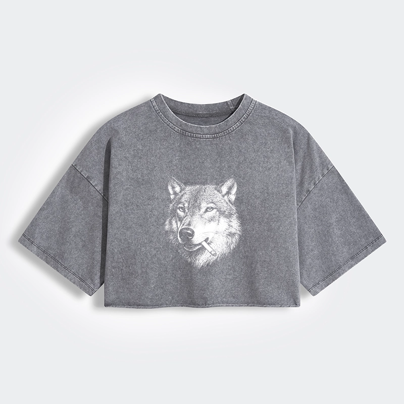 Tokyo-Tiger Cool Wolf Meme Bad Decisions Pending Women's Washed Crop T-Shirt