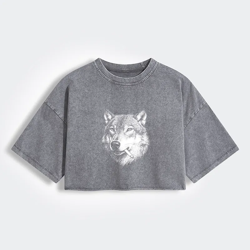 Tokyo-Tiger Cool Wolf Meme Bad Decisions Pending Women's Washed Crop T-Shirt