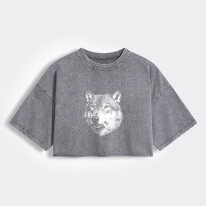 Tokyo-Tiger Cool Wolf Meme Bad Decisions Pending Women's Washed Crop T-Shirt