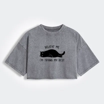 Tokyo-Tiger When Life Is Hard Nap First Women's Washed Crop T-Shirt