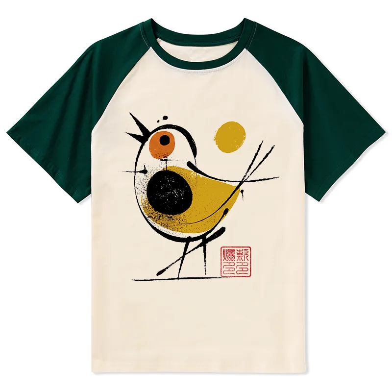 Tokyo-Tiger Aesthetic Yellow And Black Bird Raglan T-shirt