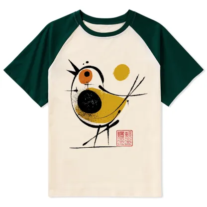 Tokyo-Tiger Aesthetic Yellow And Black Bird Raglan T-shirt