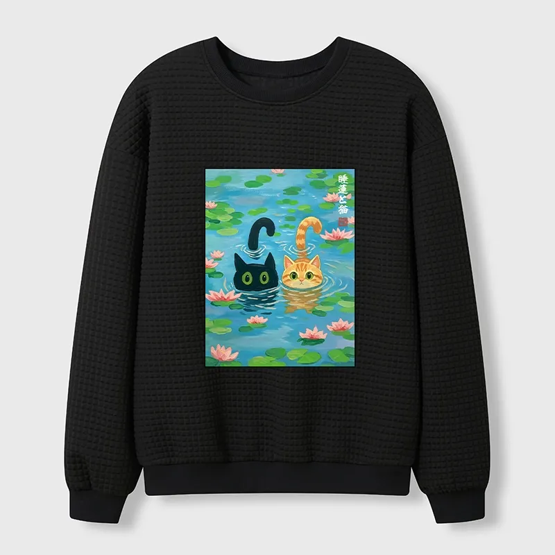 Tokyo-Tiger Cats In The Lotus Pond Waffle Sweatshirt
