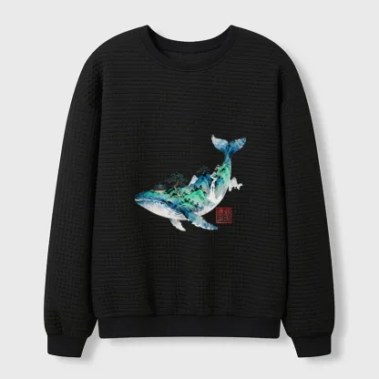Tokyo-Tiger Whale Ink Painting Landscape Waffle Sweatshirt