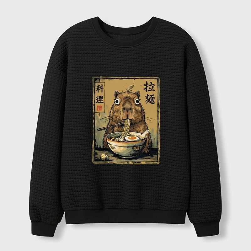 Tokyo-Tiger Cute Capybara Eating Ramen Waffle Sweatshirt