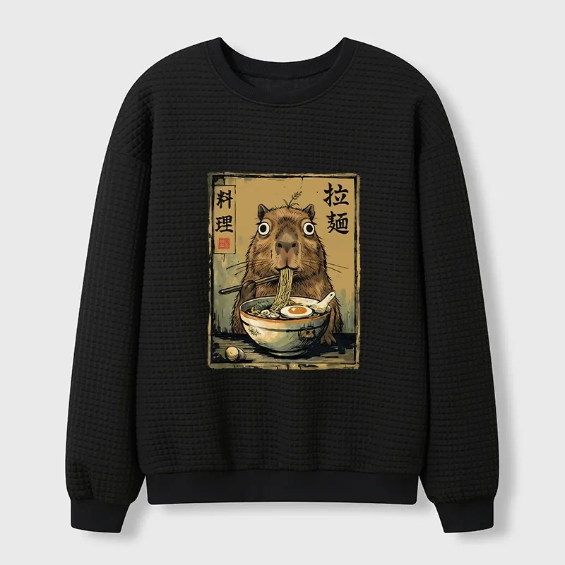 Tokyo-Tiger Cute Capybara Eating Ramen Waffle Sweatshirt Sale