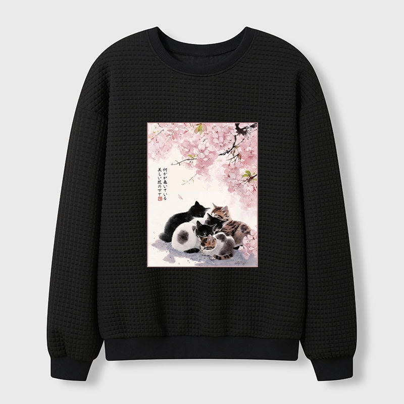Tokyo-Tiger Cute Cats Sakura Garden Waffle Sweatshirt