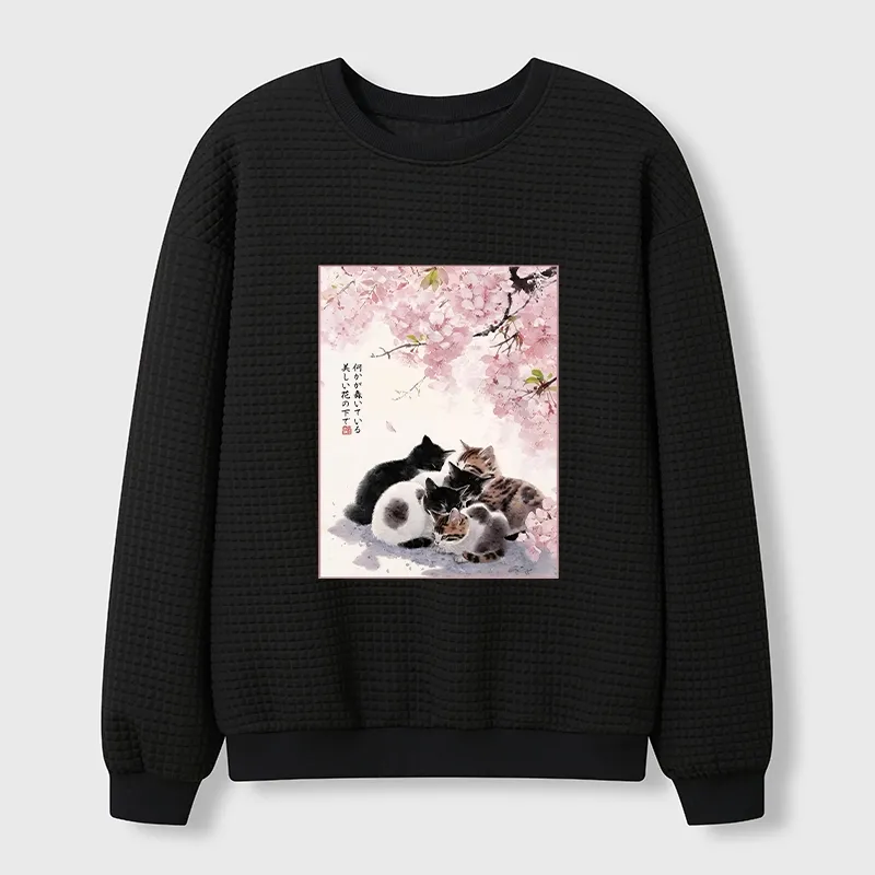 Tokyo-Tiger Cute Cats Sakura Garden Waffle Sweatshirt Sale