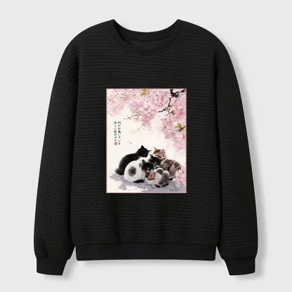 Tokyo-Tiger Cute Cats Sakura Garden Waffle Sweatshirt