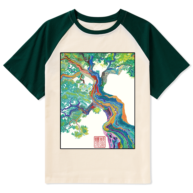 Tokyo-Tiger Colorful Magic Tree Raglan T-shirt