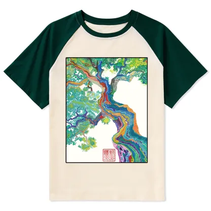 Tokyo-Tiger Colorful Magic Tree Raglan T-shirt