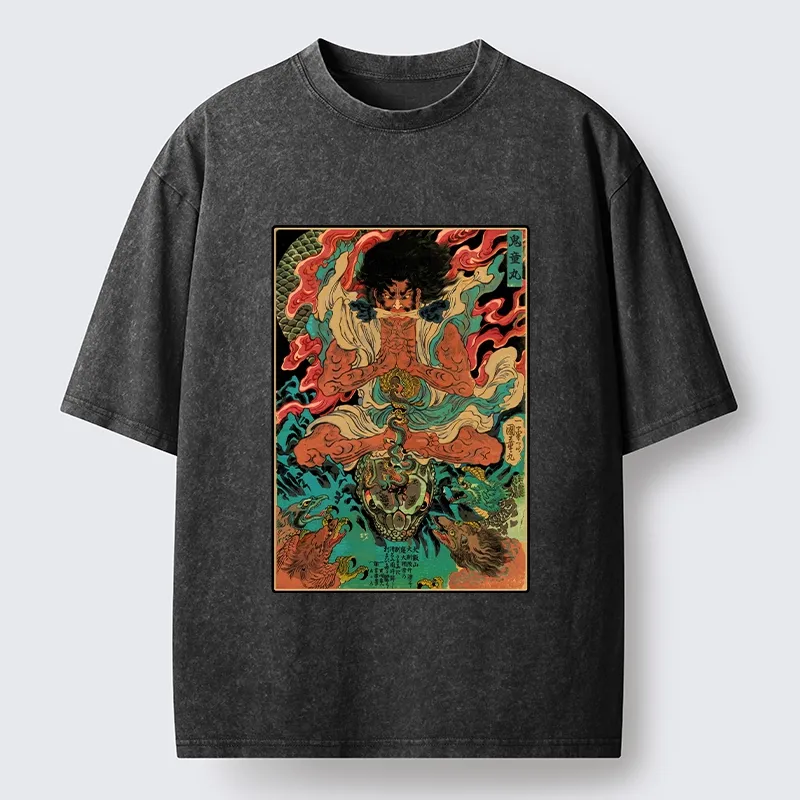 Tokyo-Tiger Classic Japanese Oni Painting Washed T-Shirt