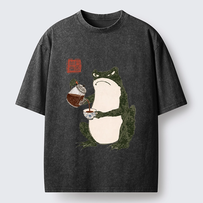 Tokyo-Tiger Frog With A Serious Tea Break Washed T-Shirt