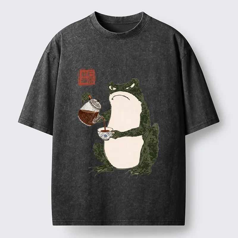 Tokyo-Tiger Frog With A Serious Tea Break Washed T-Shirt