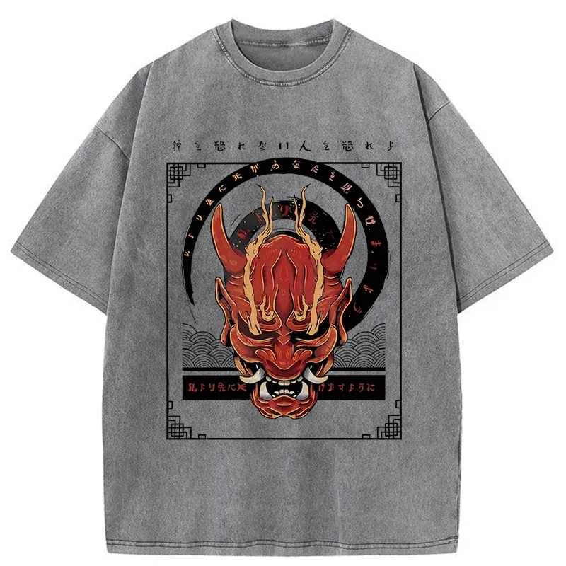 Tokyo-Tiger Japanese Horror Masks Washed T-Shirt