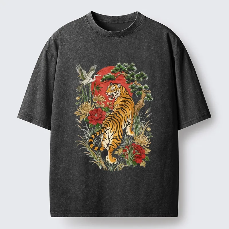 Tokyo-Tiger Majestic Tiger Under The Red Sun Washed T-Shirt