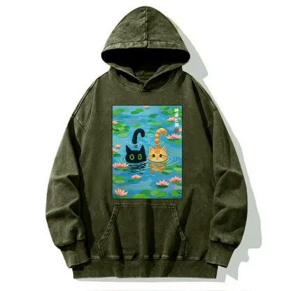 Tokyo-Tiger Cats In The Lotus Pond Washed Hoodie