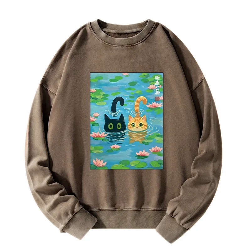 Tokyo-Tiger Cats In The Lotus Pond Washed Sweatshirt