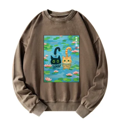 Tokyo-Tiger Cats In The Lotus Pond Washed Sweatshirt