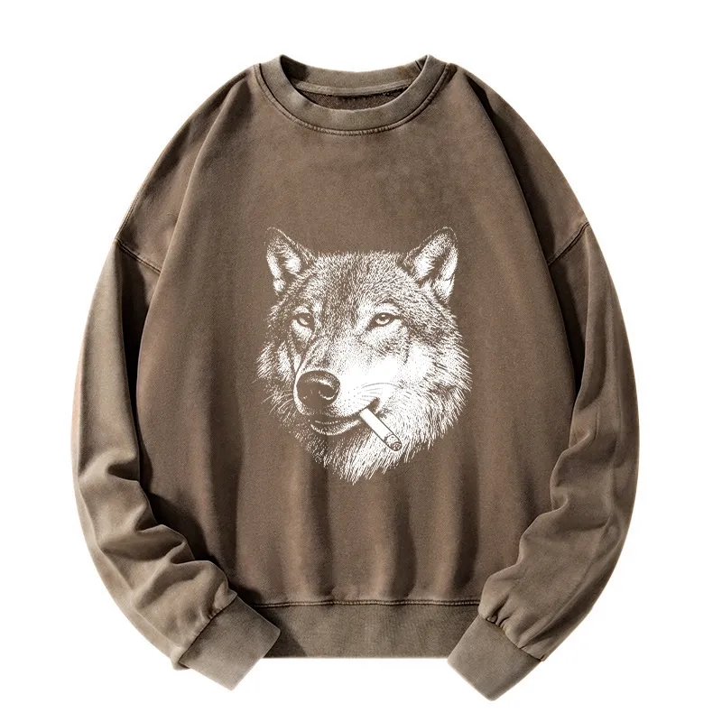 Tokyo-Tiger Cool Wolf Meme Bad Decisions Pending Washed Sweatshirt