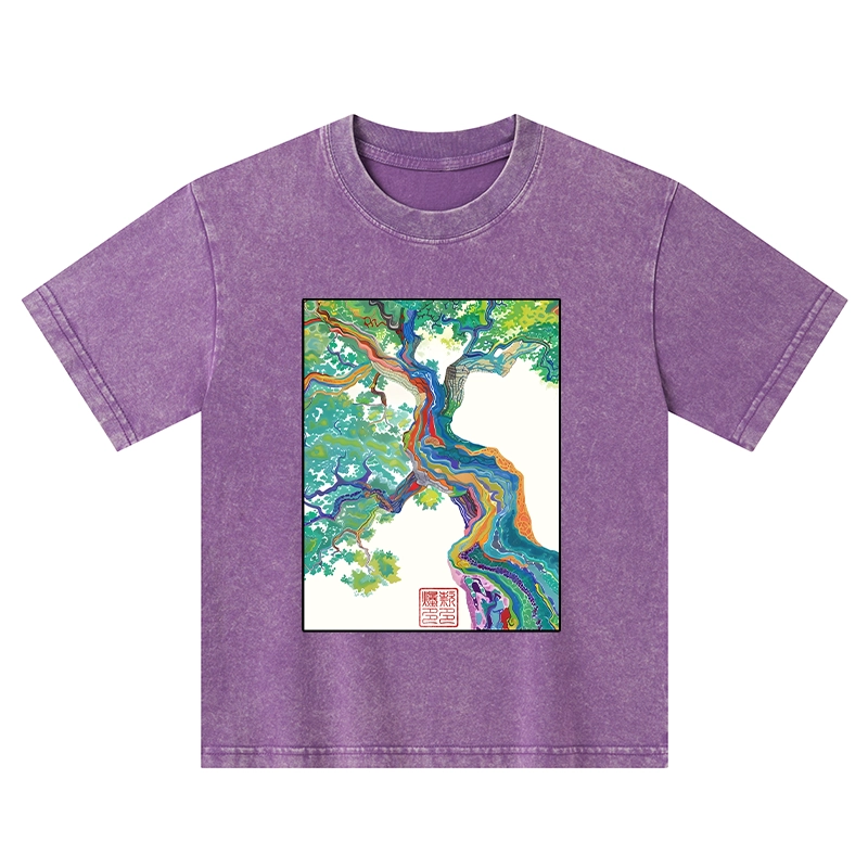 Tokyo-Tiger Colorful Magic Tree Kids Washed T-Shirt