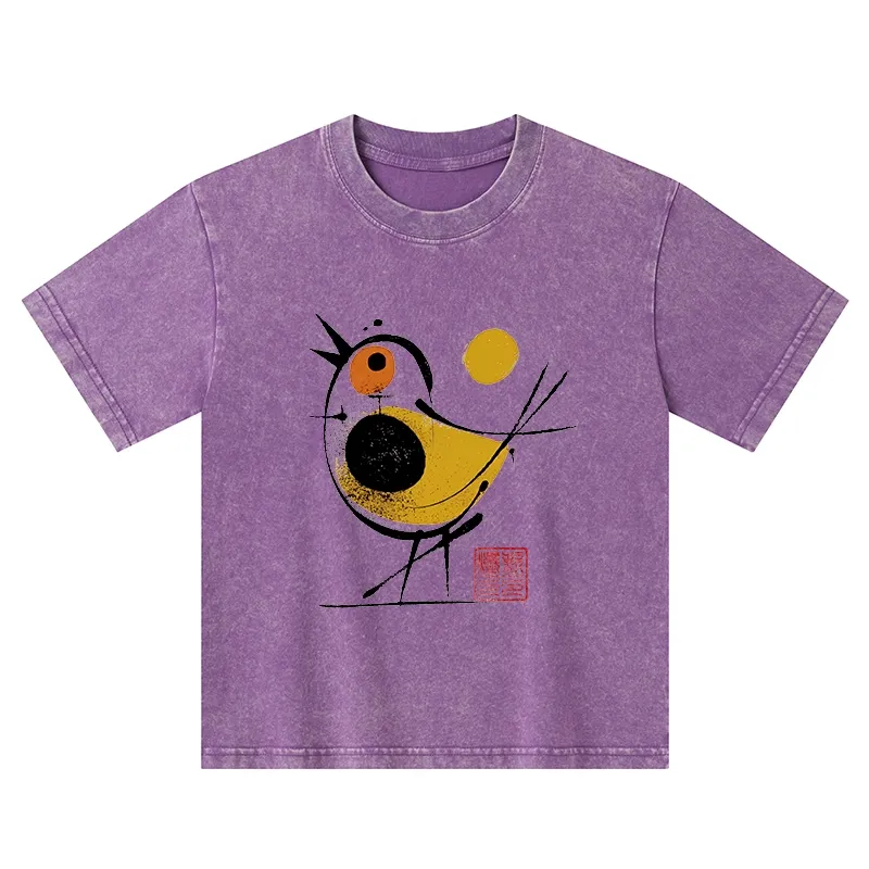 Tokyo-Tiger Aesthetic Yellow And Black Bird Kids Washed T-Shirt