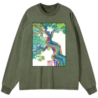Tokyo-Tiger Colorful Magic Tree Washed Long Sleeve T-Shirt
