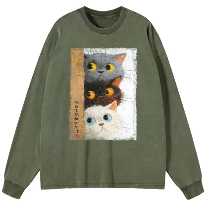 Tokyo-Tiger Three Cute Cats Watch You Washed Long Sleeve T-Shirt