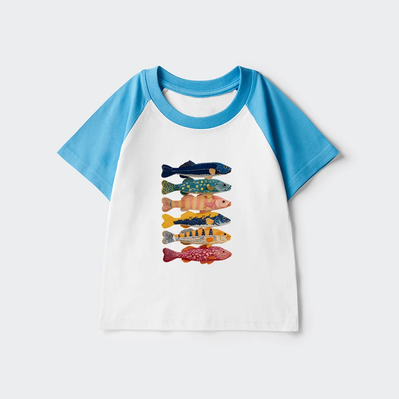 Tokyo-Tiger Colorful Fish Art Collection Kids Raglan T-shirt
