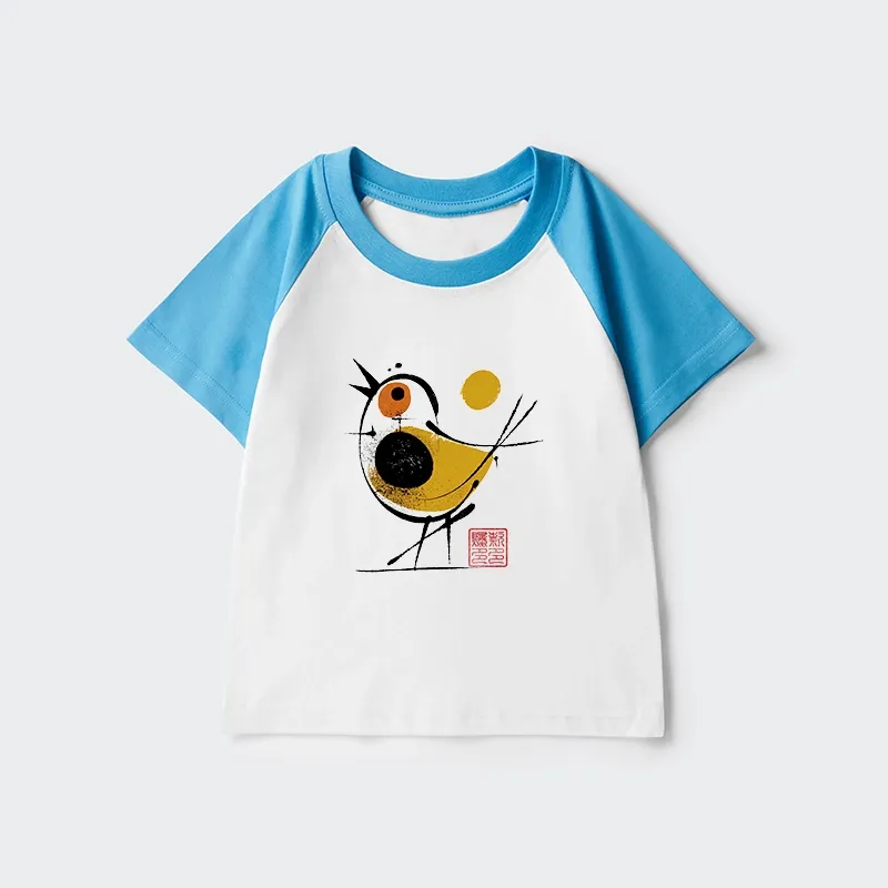 Tokyo-Tiger Aesthetic Yellow And Black Bird Kids Raglan T-shirt