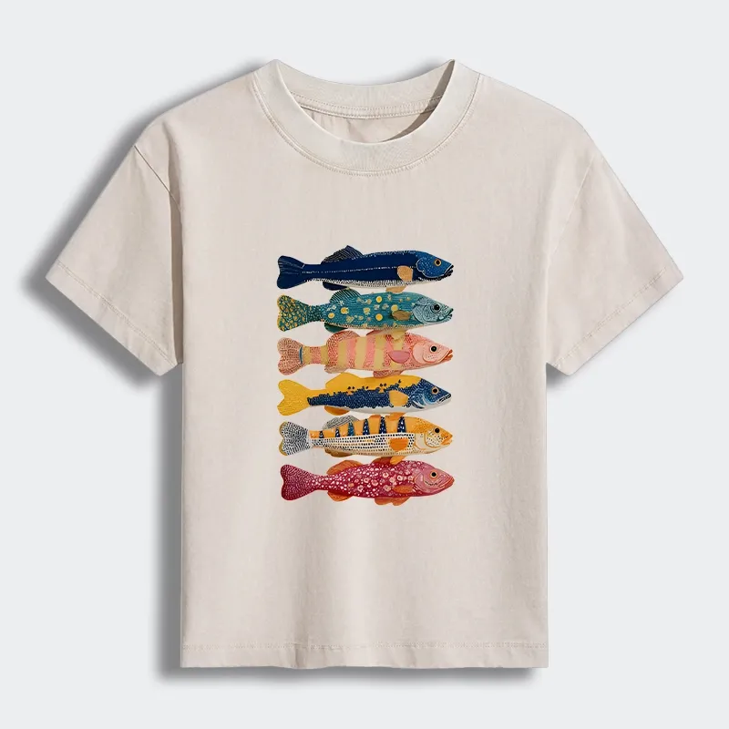 Tokyo-Tiger Colorful Fish Art Collection Women's Washed T-shirt