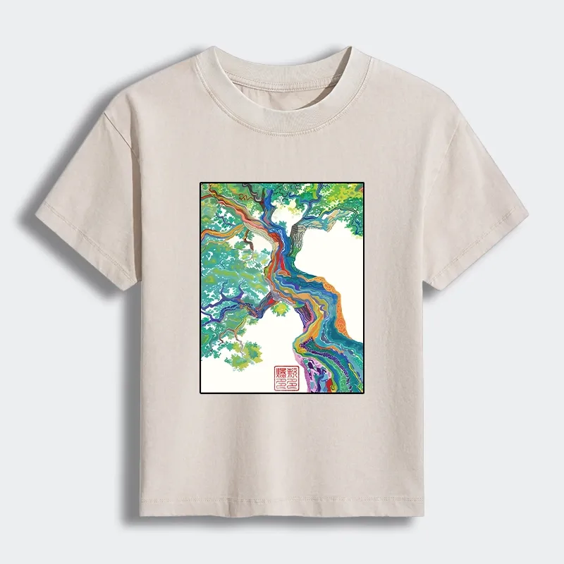 Tokyo-Tiger Colorful Magic Tree Women's Washed T-shirt Sale