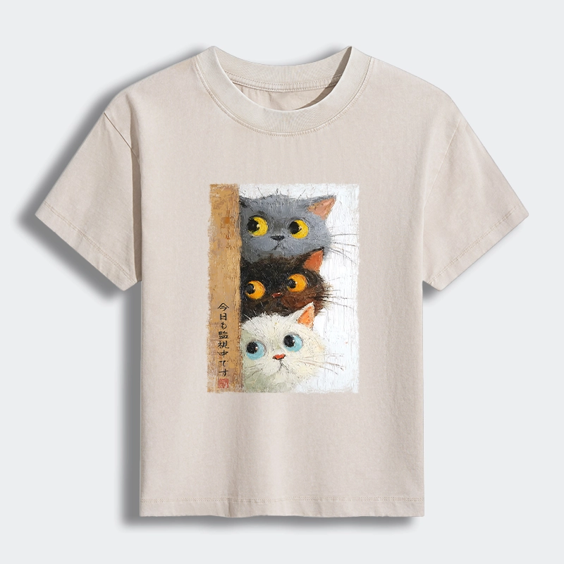 Tokyo-Tiger Three Cute Cats Watch You Women's Washed T-shirt