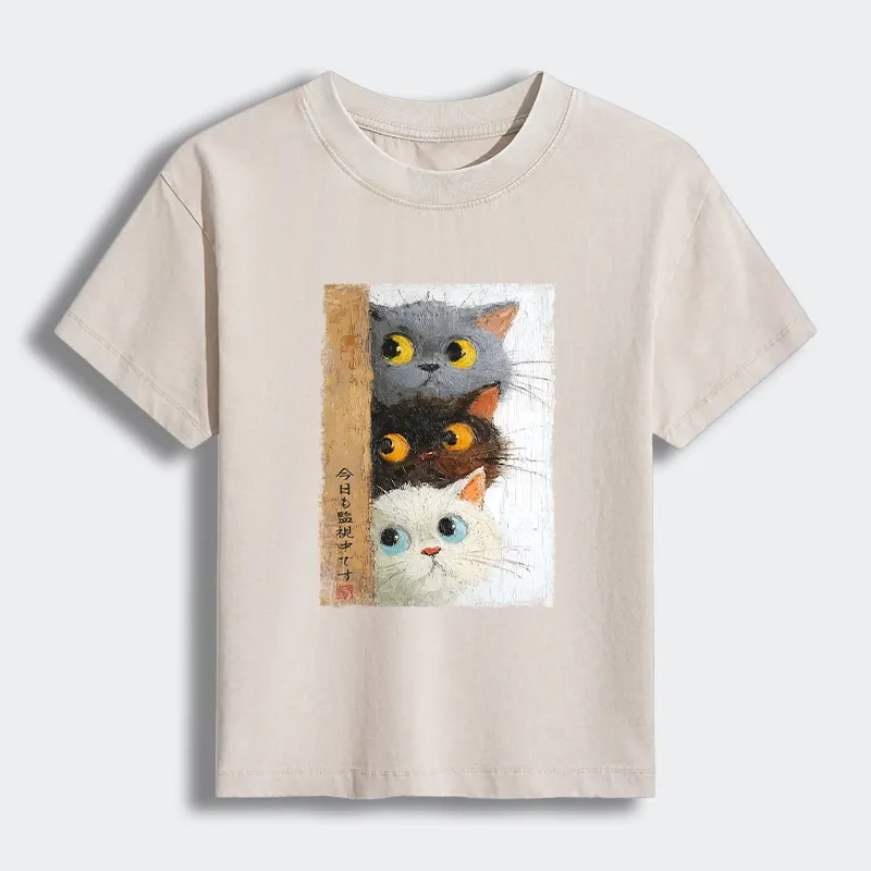 Tokyo-Tiger Three Cute Cats Watch You Women's Washed T-shirt