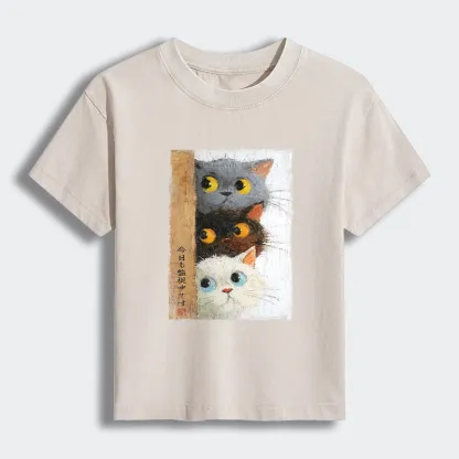 Tokyo-Tiger Three Cute Cats Watch You Women's Washed T-shirt
