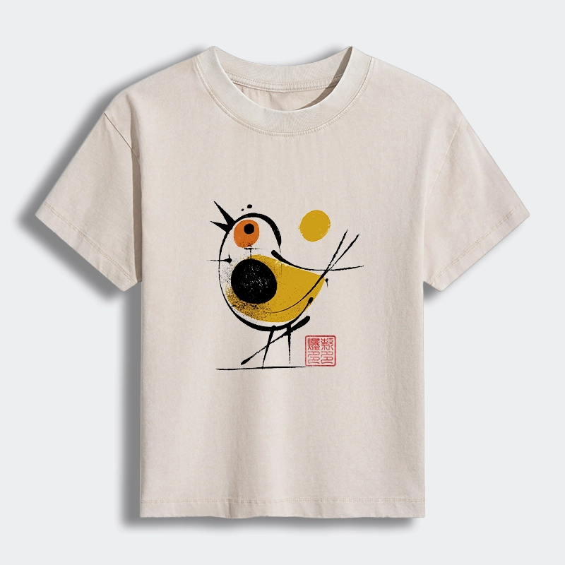 Tokyo-Tiger Aesthetic Yellow And Black Bird Women's Washed T-shirt