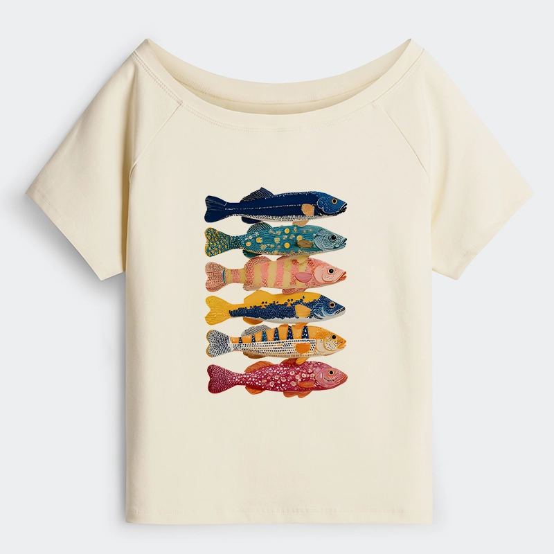 Tokyo-Tiger Colorful Fish Art Collection Shoulder T-Shirt