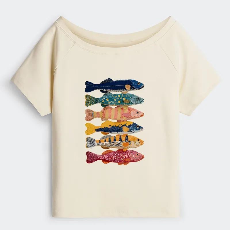 Tokyo-Tiger Colorful Fish Art Collection Shoulder T-Shirt