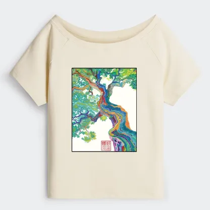 Tokyo-Tiger Colorful Magic Tree Off Shoulder T-Shirt
